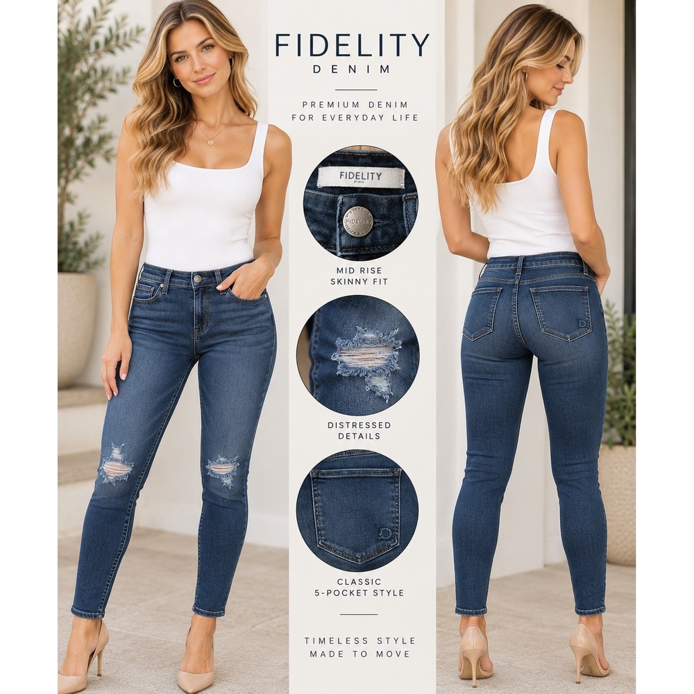 Fidelity Denim Womens Mid Rise Skinny Distressed Jeans Dark Wash Size 24